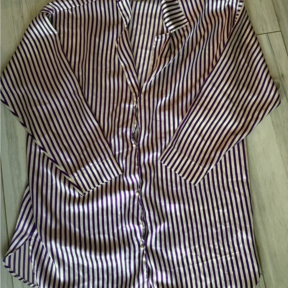 Vintage Victoria’s Secret Pajamas Night Dress Top M/l  Purple Stripes  Satin